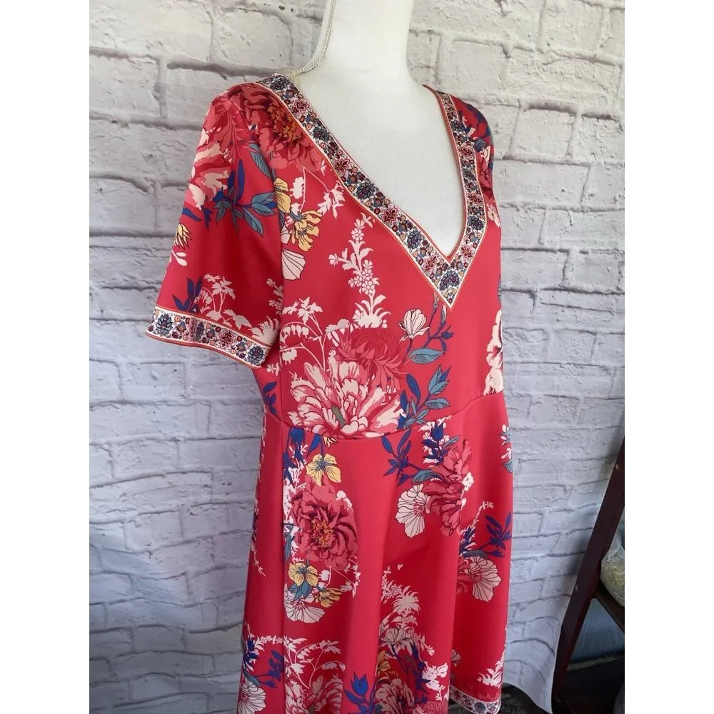 Women’s FLYING TOMATO Orange Dress Size 1X Floral Design Short Sleeve - Picture 9 of 12